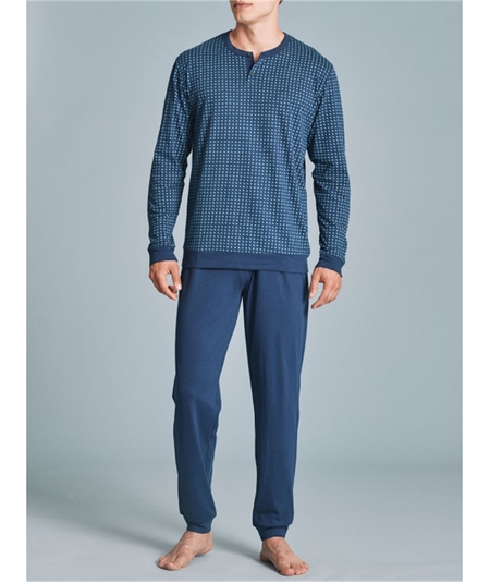 Pigiama lungo collo serafino manica lunga con fantasia cravatier U082N1