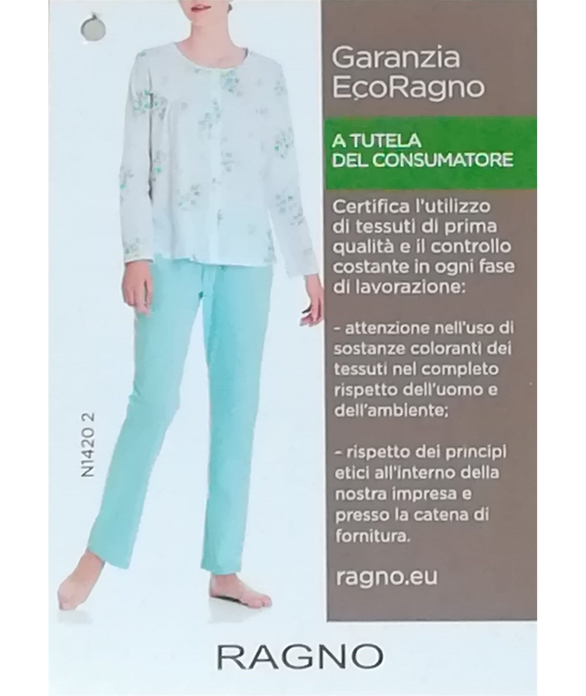 Pigiama Ragno lungo, aperto a fantasia in puro cotone N14202