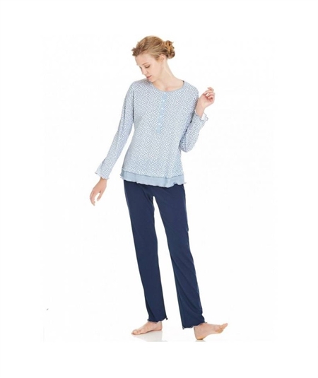 Pigiama collo serafino a fantasia in puro cotone N14281078F