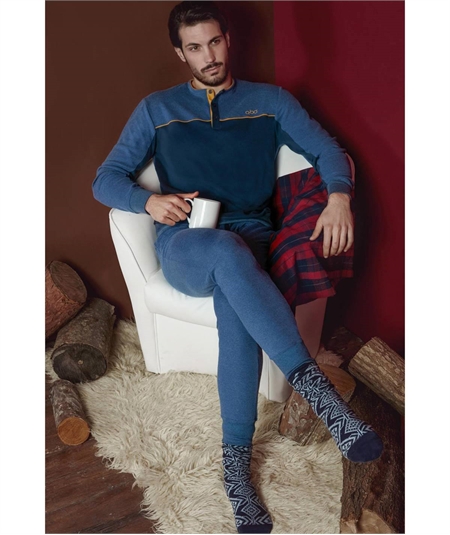 Pigiama uomo Q.bò serafino in puro cotone invernale ( Interlock) Art 3770 - JM