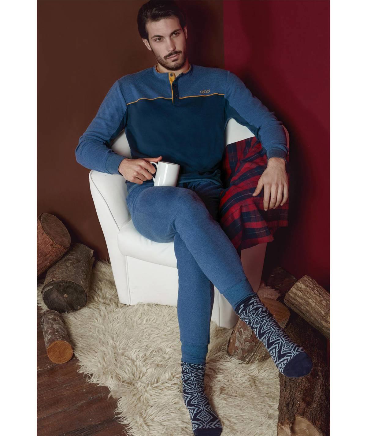 Pigiama uomo Q.bò serafino in puro cotone invernale ( Interlock) Art 3770 - JM