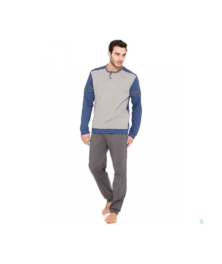 Pigiama uomo Ragno girocollo a serafino bicolore in caldo cotone interlock Art. N26121