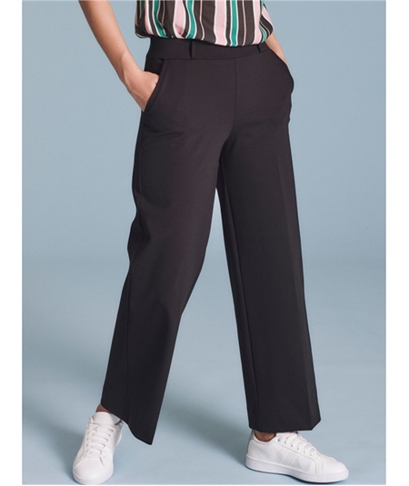 D293P4 - Pantalone Estivo Donna Ragno in Cotone con Tasche Compact Wide Leg. Colore: Nero 020