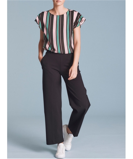 D293P4 - Pantalone Estivo Donna Ragno in Cotone con Tasche Compact Wide Leg. Colore: Nero 020