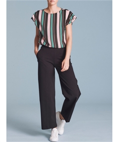 D293P4 - Pantalone Estivo Donna Ragno in Cotone con Tasche Compact Wide Leg. Colore: Nero 020