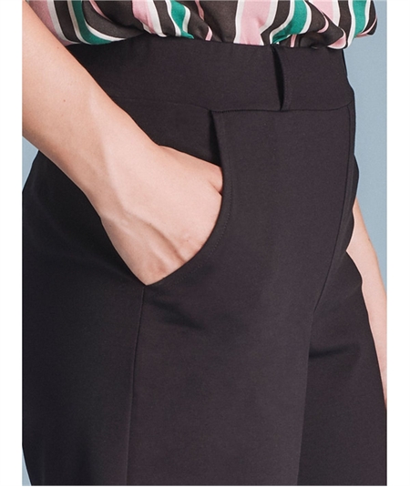 D293P4 - Pantalone Estivo Donna Ragno in Cotone con Tasche Compact Wide Leg. Colore: Nero 020