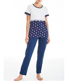 Pigiama  donna Ragno manica corta, pantalone lungo in jersey di cotone e pizzo. Art. D893N8
