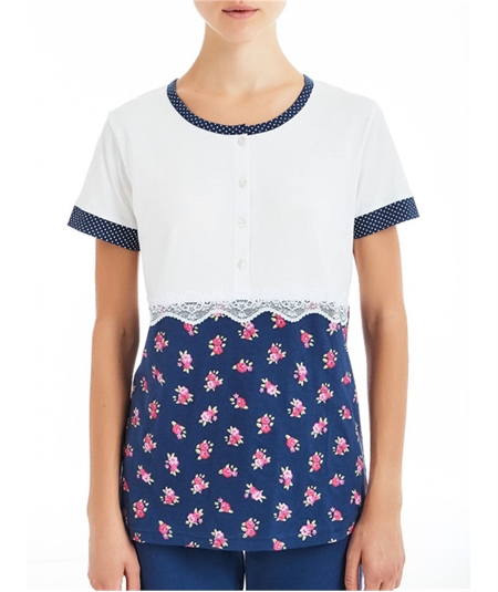 Pigiama  donna Ragno manica corta, pantalone lungo in jersey di cotone e pizzo. Art. D893N8