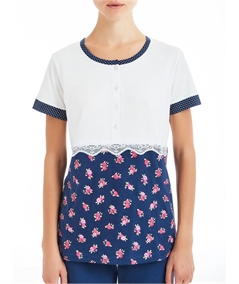 Pigiama  donna Ragno manica corta, pantalone lungo in jersey di cotone e pizzo. Art. D893N8