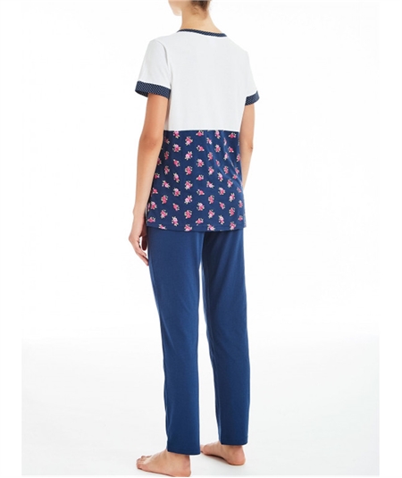 Pigiama  donna Ragno manica corta, pantalone lungo in jersey di cotone e pizzo. Art. D893N8