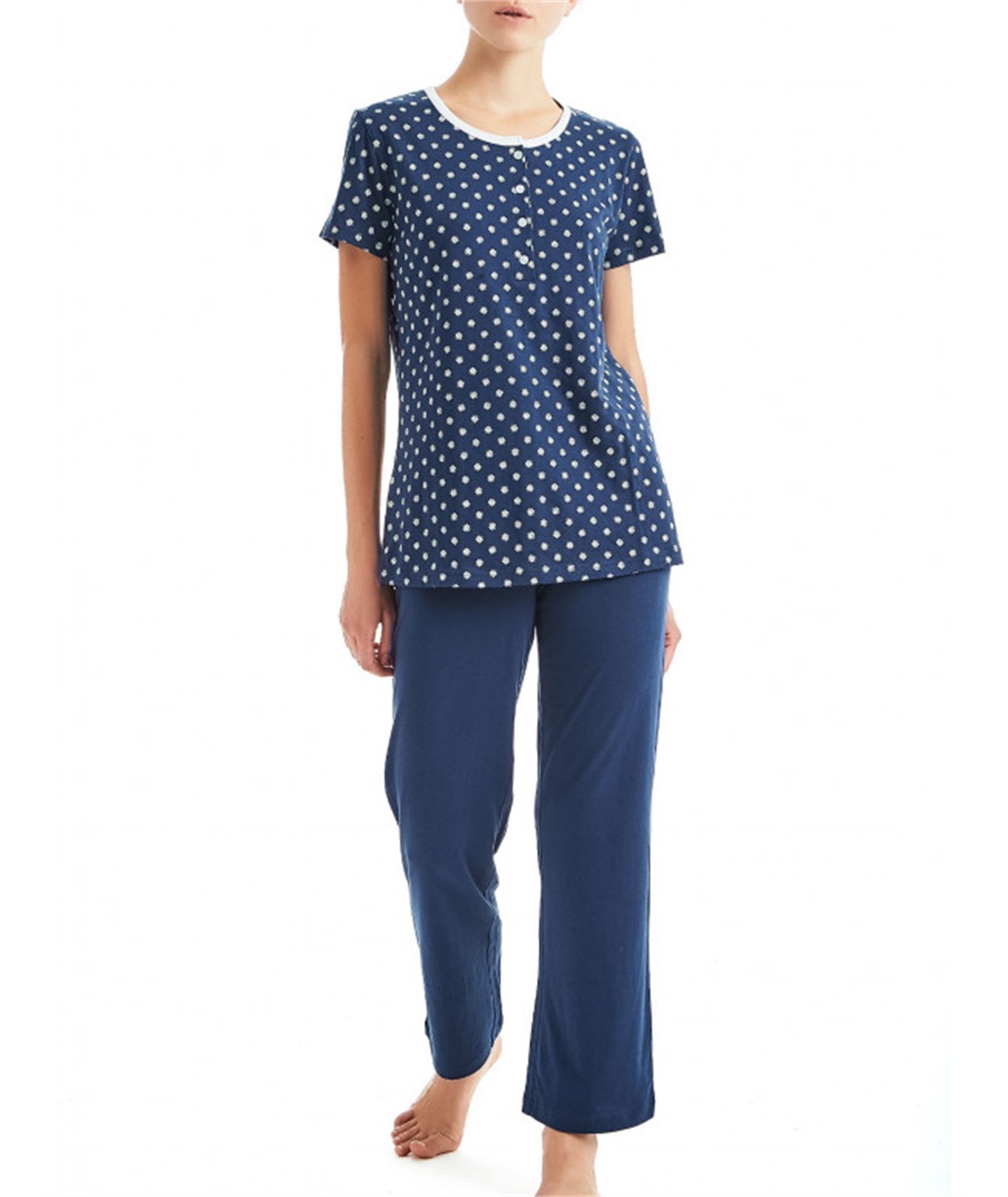 Pigiama donna Ragno manica corta, pantalone lungo in jersey di puro cotone. Art D887N8