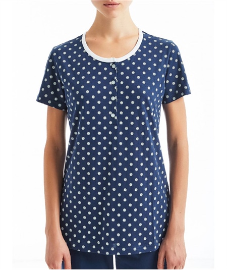 Pigiama donna Ragno manica corta, pantalone lungo in jersey di puro cotone. Art D887N8