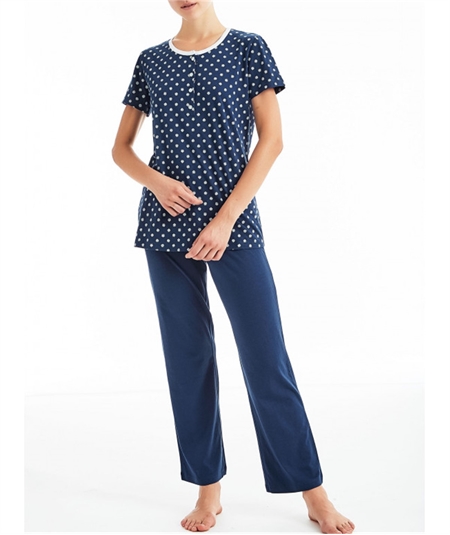 Pigiama donna Ragno manica corta, pantalone lungo in jersey di puro cotone. Art D887N8