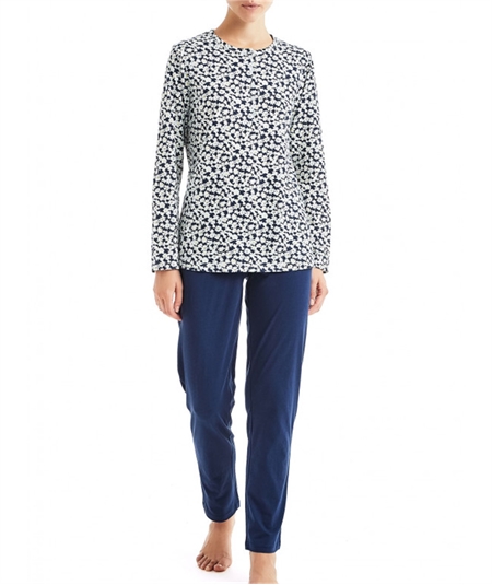 Pigiama donna Ragno lungo girocollo serafino in jersey di puro cotone. Art D886N1