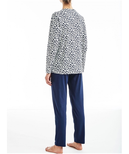 Pigiama donna Ragno lungo girocollo serafino in jersey di puro cotone. Art D886N1
