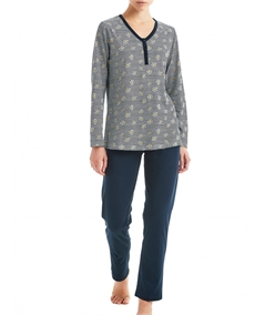 Pigiama donna Ragno lungo collo serafino a v in jersey di puro cotone. Art D888N1