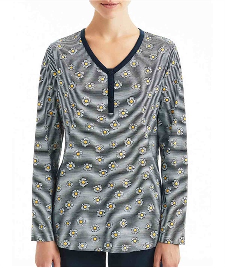 Pigiama donna Ragno lungo collo serafino a v in jersey di puro cotone. Art D888N1