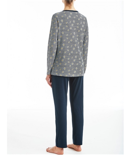 Pigiama donna Ragno lungo collo serafino a v in jersey di puro cotone. Art D888N1