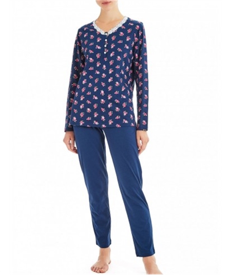 Pigiama donna Ragno lungo girocollo serafino a fantasia in jersey di puro cotone. Art D892N1
