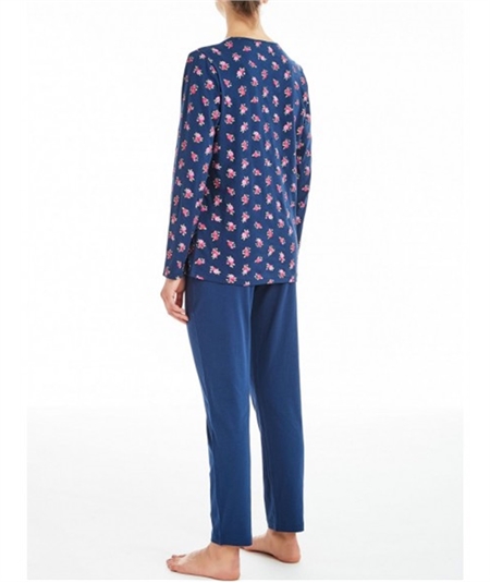 Pigiama donna Ragno lungo girocollo serafino a fantasia in jersey di puro cotone. Art D892N1