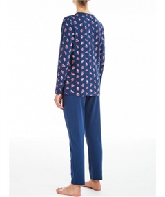 Pigiama donna Ragno lungo girocollo serafino a fantasia in jersey di puro cotone. Art D892N1