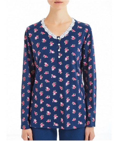 Pigiama donna Ragno lungo girocollo serafino a fantasia in jersey di puro cotone. Art D892N1