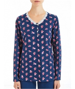 Pigiama donna Ragno lungo girocollo serafino a fantasia in jersey di puro cotone. Art D892N1