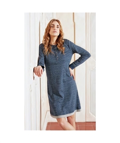 Camicia notte donna Q.bò girocollo serafino in puro cotone invernale Interlock. Art. 4622 - BL