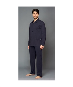 Pigiama uomo Jamas aperto, giacca gessata, pantalone tinta unita, in puro cotone invernale. Art. IJ 9064
