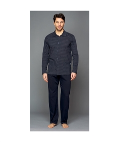 Pigiama uomo Jamas, aperto, giacca microfantasia, pantalone tinta unita in puro cotone invernale. Art. IJ 9055