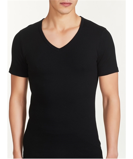 Ragno - Maglia uomo Scollo V manica corta in caldo cotone invernale biologico. Art. 604477 Nero