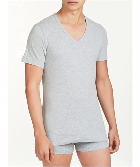 Ragno - Maglia uomo Scollo V manica corta in caldo cotone invernale biologico. Art. 604477 Grigio Melange