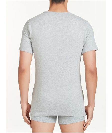 Ragno - Maglia uomo Scollo V manica corta in caldo cotone invernale biologico. Art. 604477 Grigio Melange