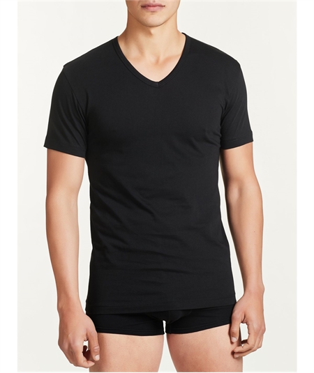 Ragno - Maglia manica corta scollo V in puro cotone. Art 601418 Nero