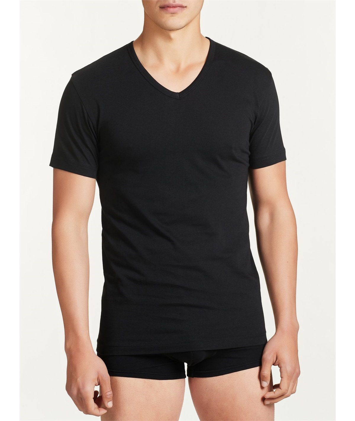 Ragno - Maglia manica corta scollo V in puro cotone. Art 601418 Nero