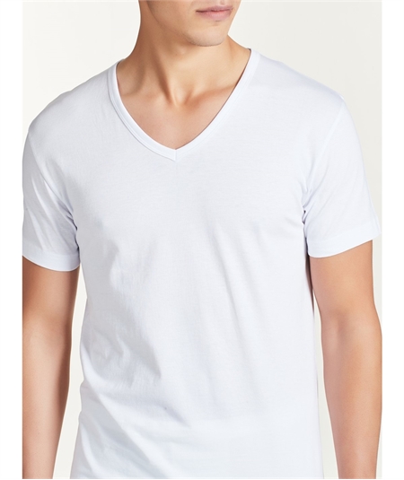 Ragno - Maglia manica corta scollo V in puro cotone. Art 601418. Bianco