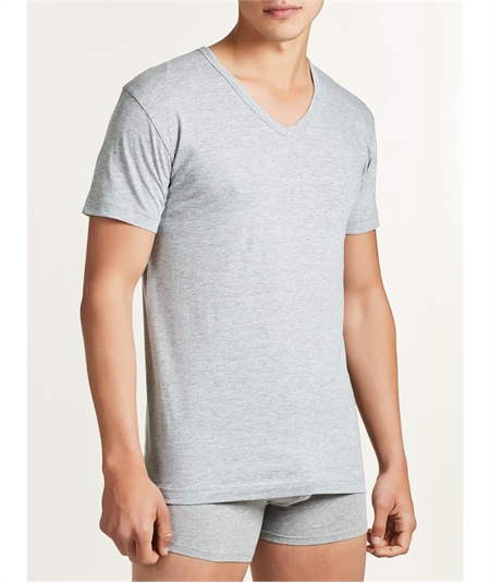 Ragno - Maglia manica corta scollo V in cotone e viascosa. Art 601418, Grigio Melange