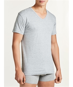 Ragno - Maglia manica corta scollo V in cotone e viascosa. Art 601418, Grigio Melange