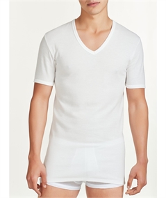 Ragno - Maglia intima uomo manica corta in lana merino e cotone scollo a punta. Art. 065458 - Bianco