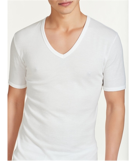 Ragno - Maglia intima uomo manica corta in lana merino e cotone scollo a punta. Art. 065458 - Bianco Ragno - Maglia intima uomo manica corta in lana merino e cotone scollo a punta. Art. 065458 - Bianco
