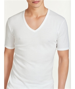Ragno - Maglia intima uomo manica corta in lana merino e cotone scollo a punta. Art. 065458 - Bianco