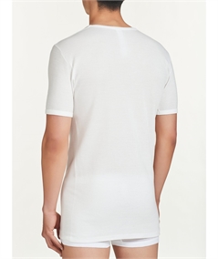 Ragno - Maglia intima uomo manica corta in lana merino e cotone scollo a punta. Art. 065458 - Bianco