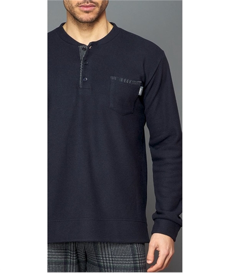 Jamas - Pigiama giocollo serafino in morbido e caldo cotone Punto Milano. Art IJ 9085 Fantasia Blu