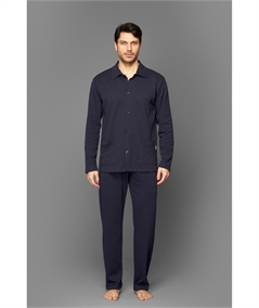 Pigiama uomo Jamas aperto, giacca gessata, pantalone tinta unita, in puro cotone invernale. Art. IJ 9064