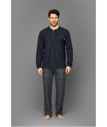 Jamas - Pigiama giocollo serafino in morbido e caldo cotone Punto Milano. Art IJ 9085 Fantasia Blu