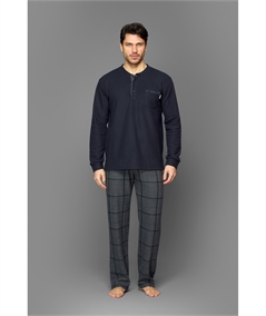 Jamas - Pigiama giocollo serafino in morbido e caldo cotone Punto Milano. Art IJ 9085 Fantasia Blu