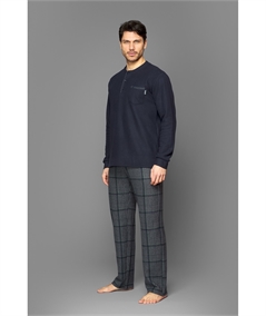 Jamas - Pigiama giocollo serafino in morbido e caldo cotone Punto Milano. Art IJ 9085 Fantasia Blu