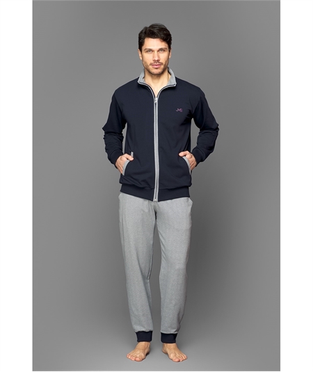 Jamas - Tuta uomo full zip in cotone felpato. Art. IJ9068 - Blu