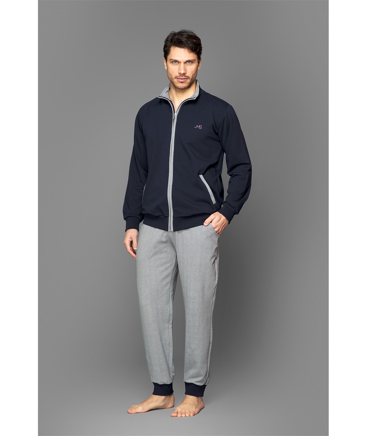 Jamas - Tuta uomo full zip in cotone felpato. Art. IJ9068 - Blu