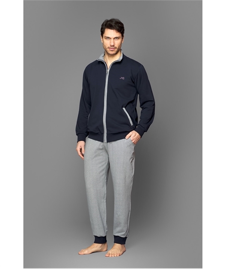 Jamas - Tuta uomo full zip in cotone felpato. Art. IJ9068 - Blu